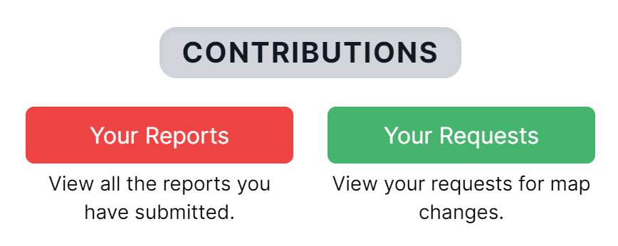 Registered members can view and delete their previous map contributions including reports and user-added spots.